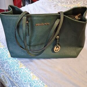 Michael Kors Forest Green Tote with Gold Accents